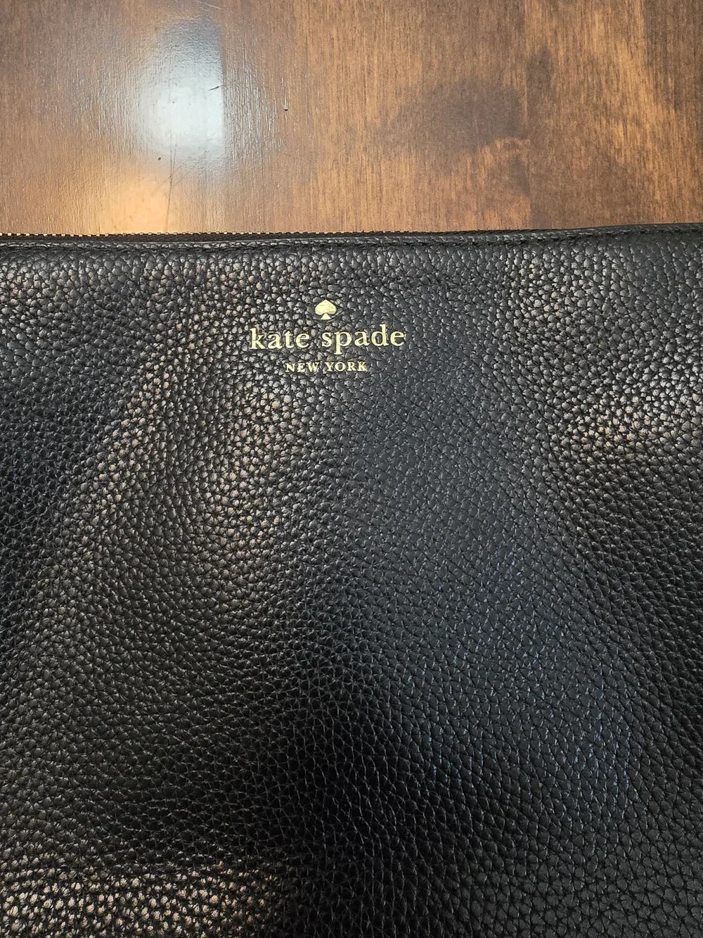 Kate Spade Black Leather Cluch With Gold Logo